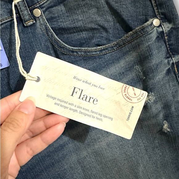 NEW Torrid Dark Blue double waist raw hem flare Jeans - Picture 3 of 7